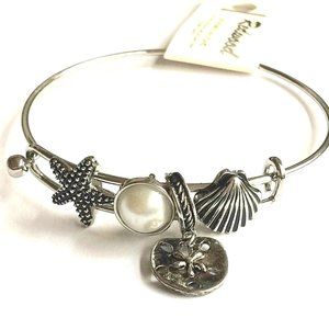 Sand Dollar Starfish Shell Charm Bracelet 8" Pearl Island Sea Life Silver Plated